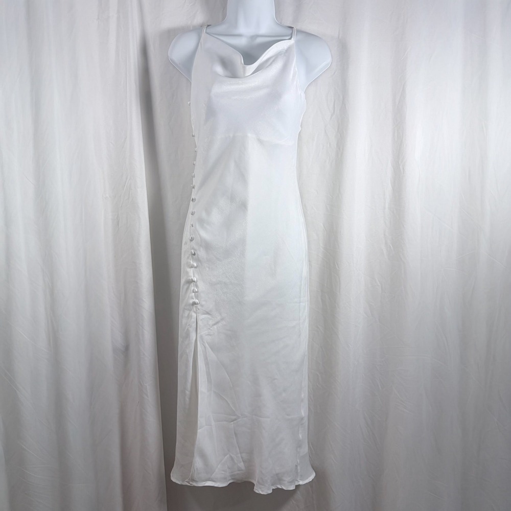 Lulus White Satin Midi Dress Cowl‎ Neck Side Slit XS Formal